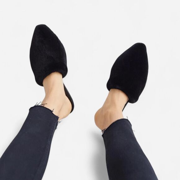 Jenni Kayne Luxe Fuzzy Pointed Shearling Mule Flats Minimalist Quiet Luxury 37/7 - Picture 7 of 7
